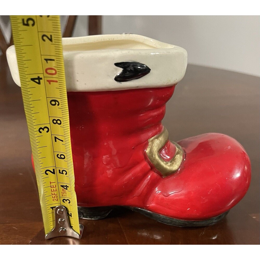 Vintage Santa Boot Ceramic Hand Painted Planter Or Candy Dish Figurine - Picture 7 of 8